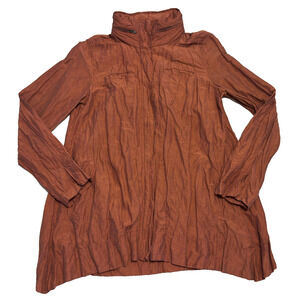 Eileen Fisher Cinder Rust Rumpled Anorak Jacket Womens M Stowaway Hood Lagenlook